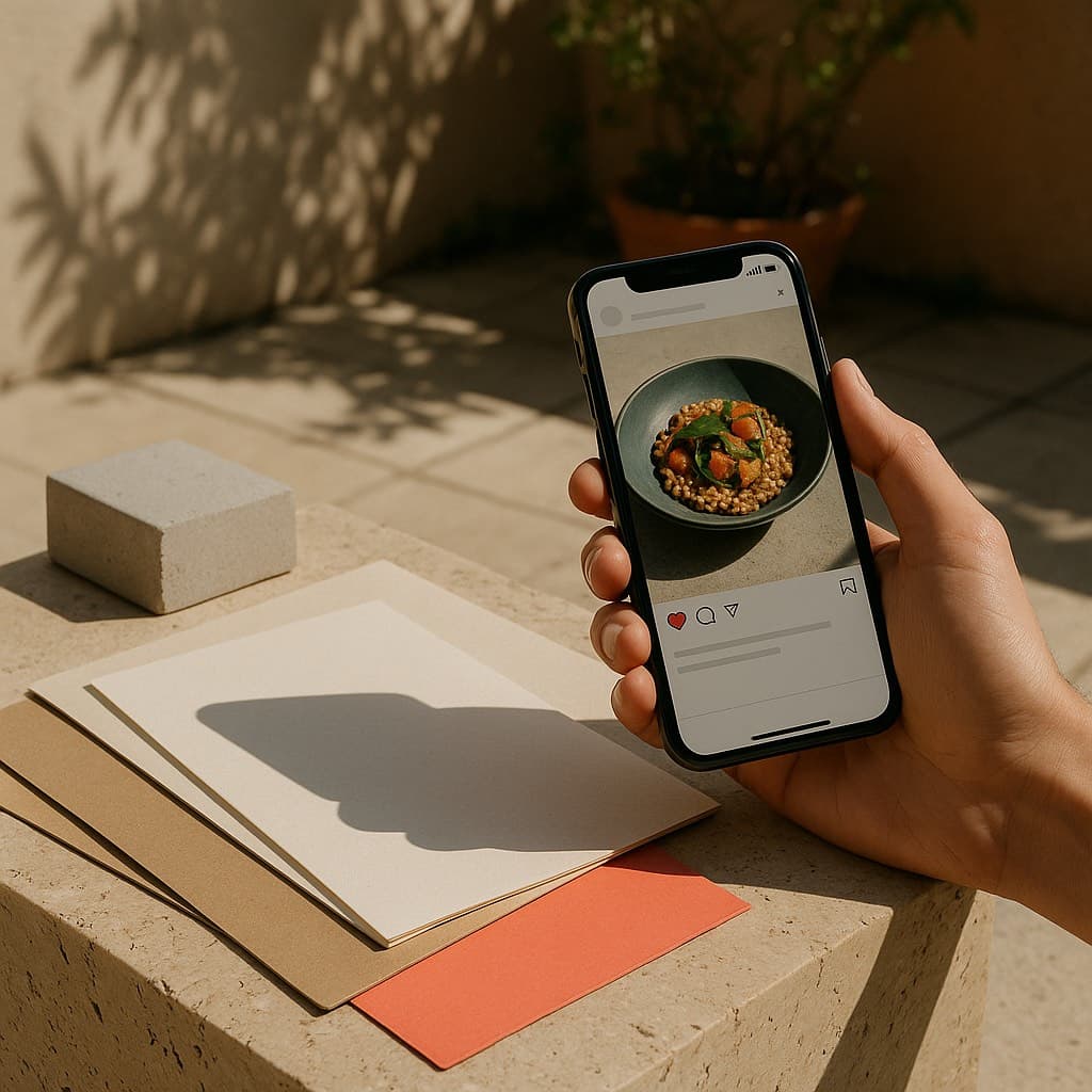 Teléfono móvil mostrando una publicación de red social con una fotografía de comida